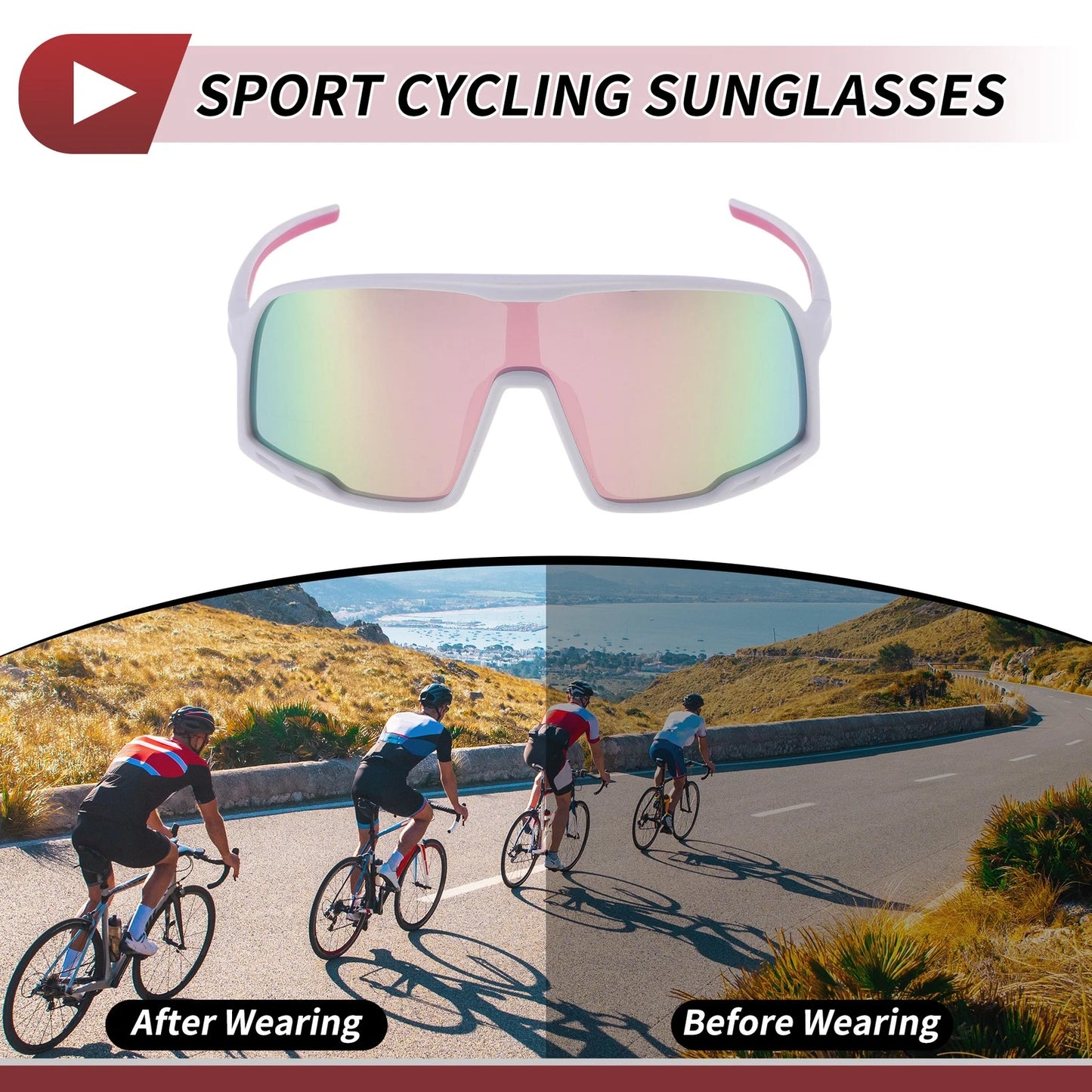 Motorcycle Riding Goggles Pink Lens White Pink Frame Triacetyl Cellulose PC