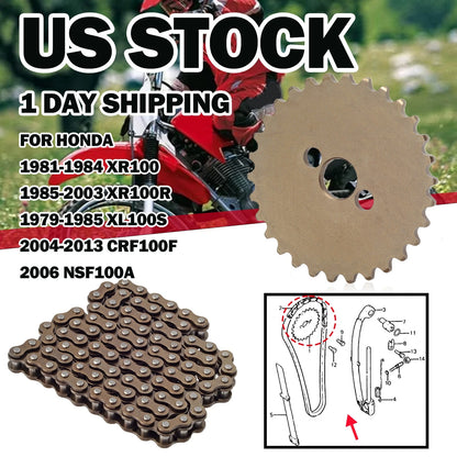 Camshaft Sprocket 30T & Timing Chain 90L for Honda XR100/XR100R