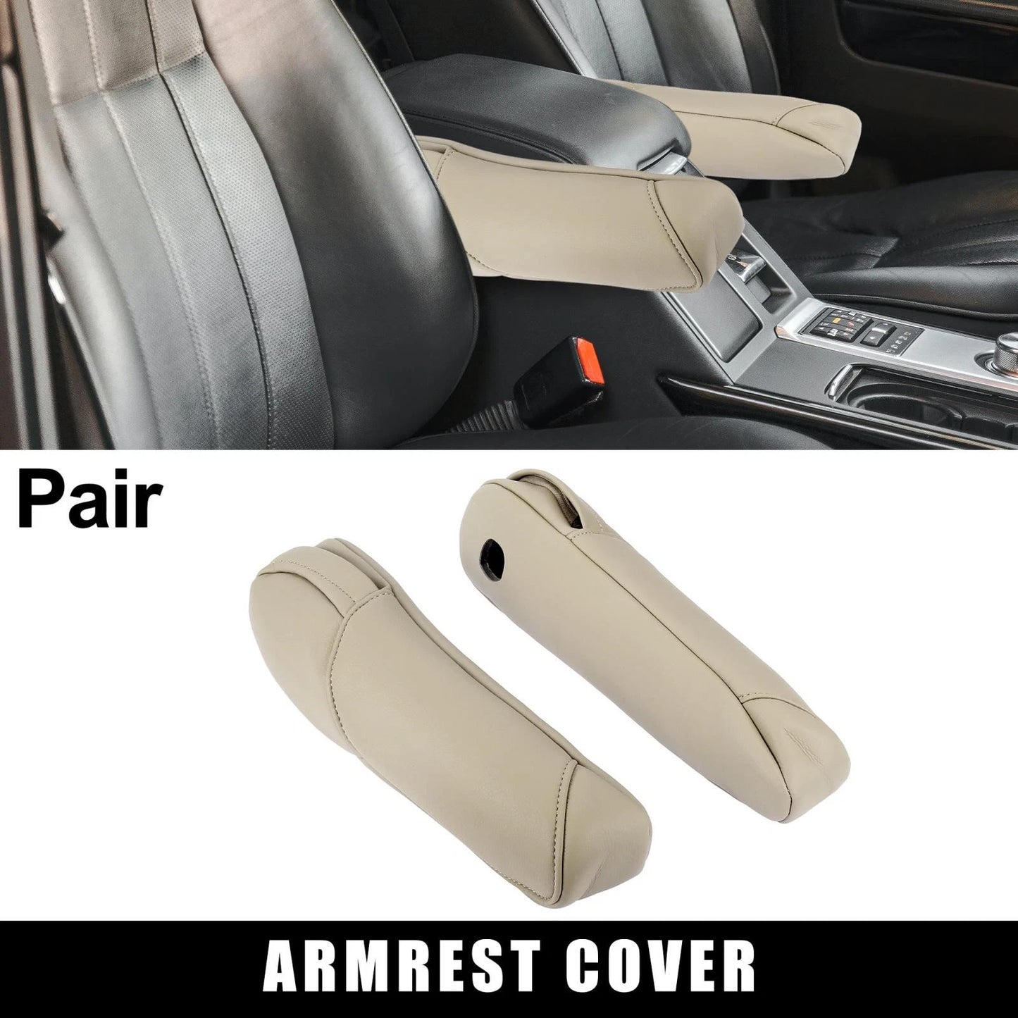Microfiber Leather Car Front Seat Armrest Cover Beige for Honda CR-V (2007-2009)