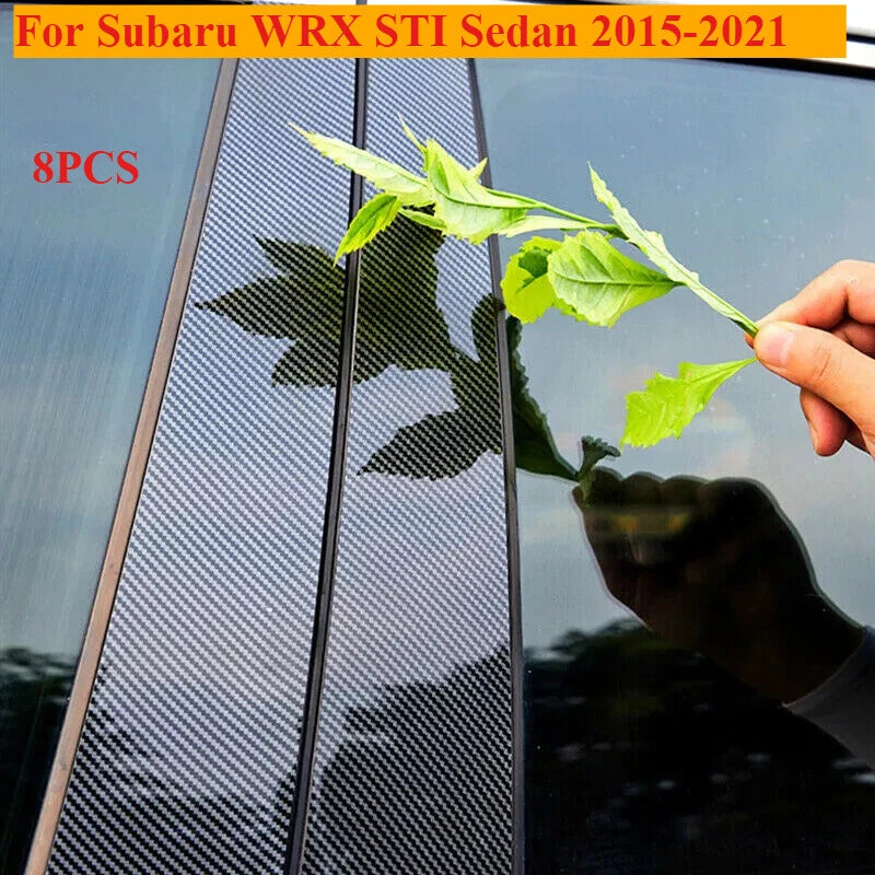 8X Carbon Fiber Door Pillar Posts Cover Trim for Subaru WRX STI (2015–2021)