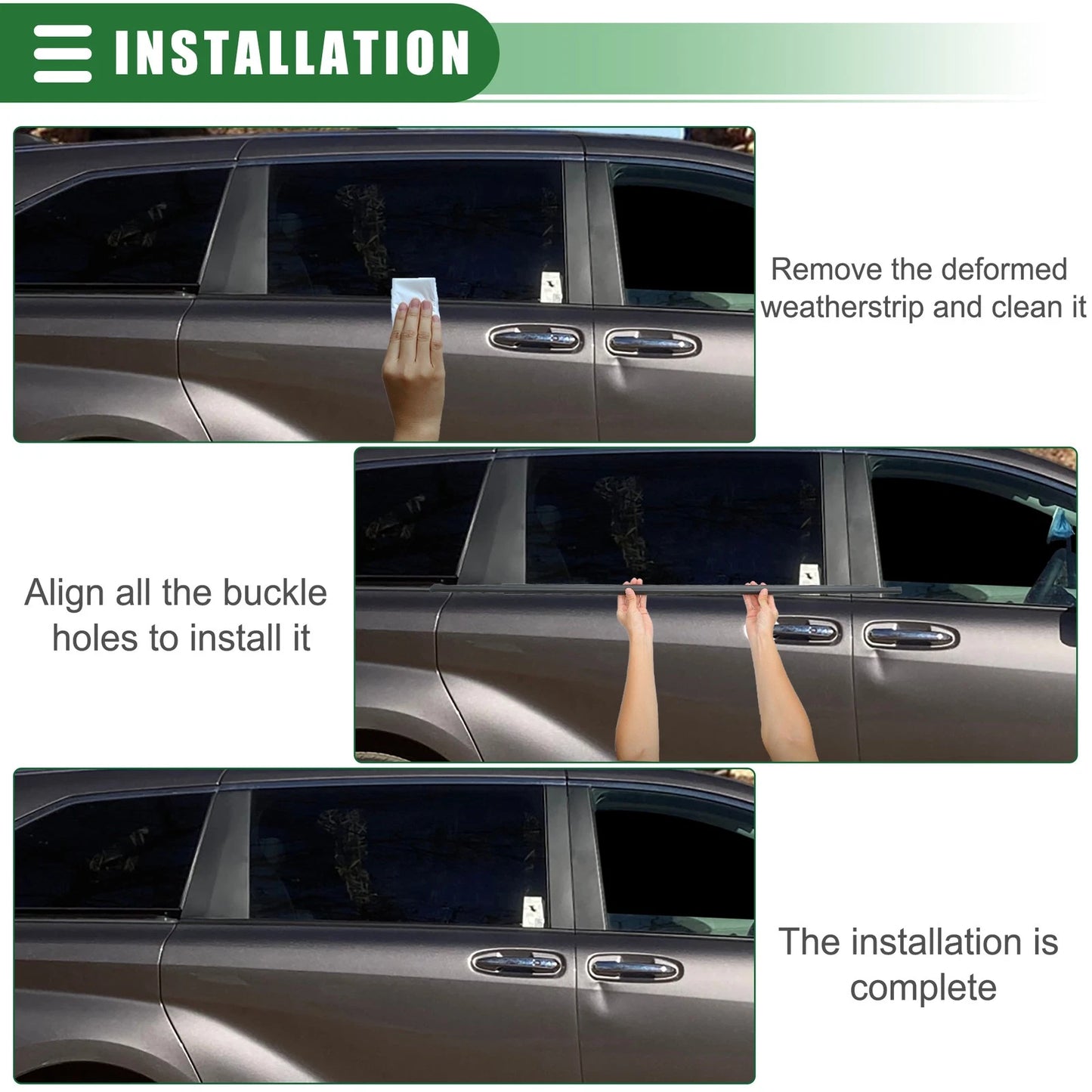 Rear Right Door Window Belt Weatherstrip for Toyota Sienna (2011-2020) Black