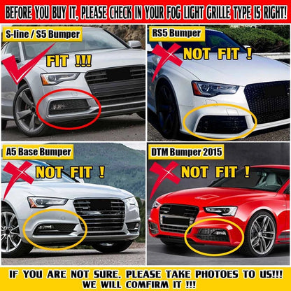 Front Bumper Fog Light Grille Cover 2 x Fits Audi S5 A5 S-Line (2013-2016)