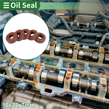 Oil Seal 10x22x7mm Rotary Shaft Seal Fluorine Rubber Brown 5 Pcs
