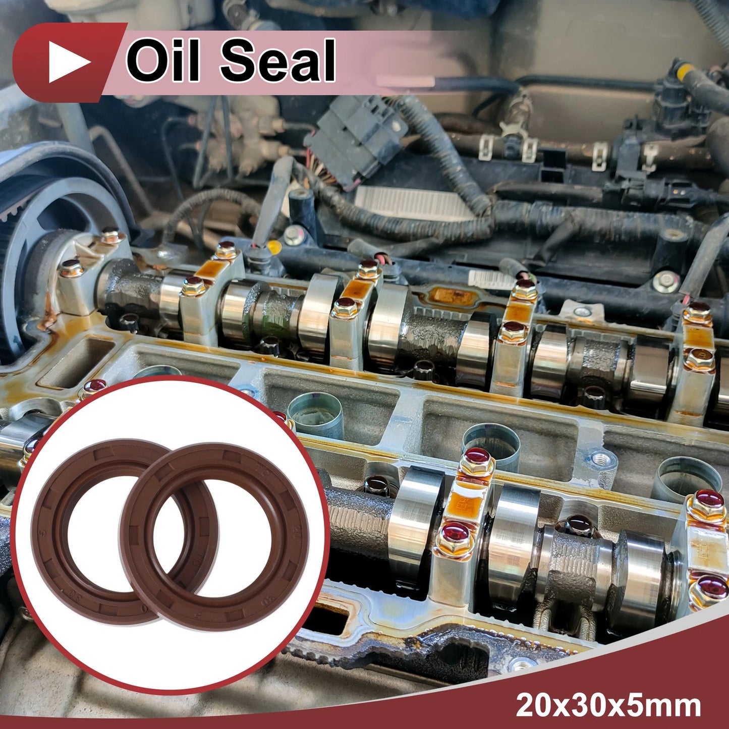Oil Seal 20x30x5mm Brown 2 x FKM Rubber for Car