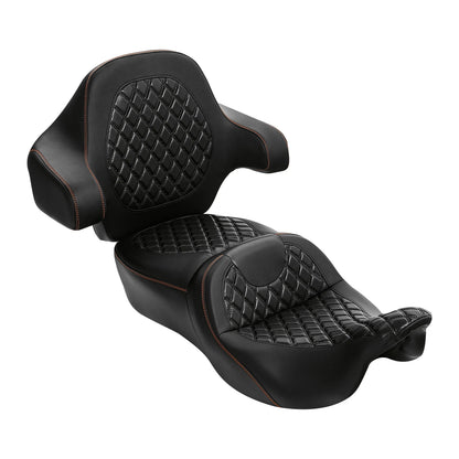 Black 2-Up Driver Passenger Seat Backrest for Harley Touring (2014-2023)