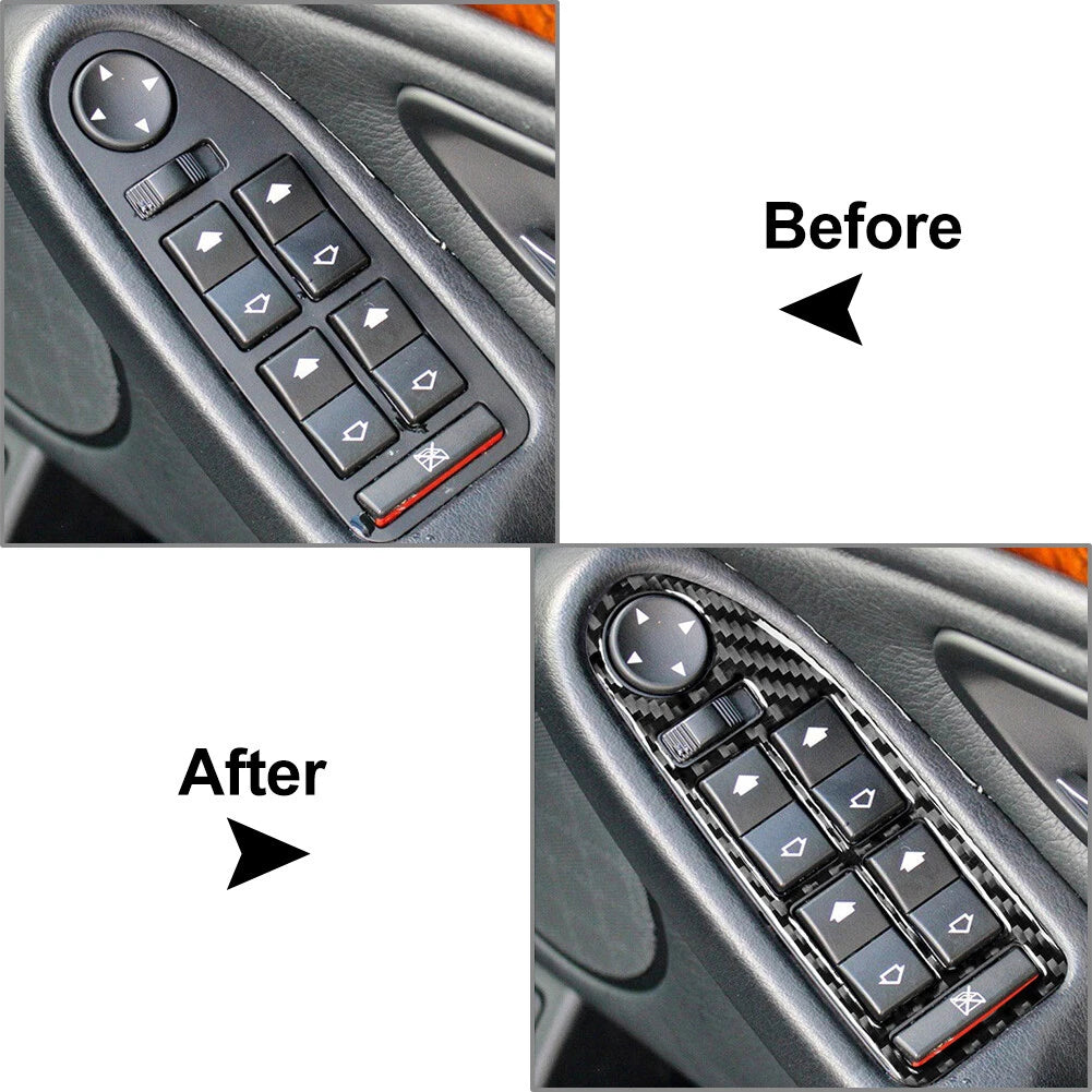 Carbon Fiber Black Window Lift Switch Button Cover Trim for BMW 5 Series (1996-2003)