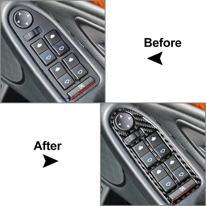 Carbon Fiber Black Window Lift Switch Button Cover Trim for BMW 5 Series (1996-2003)
