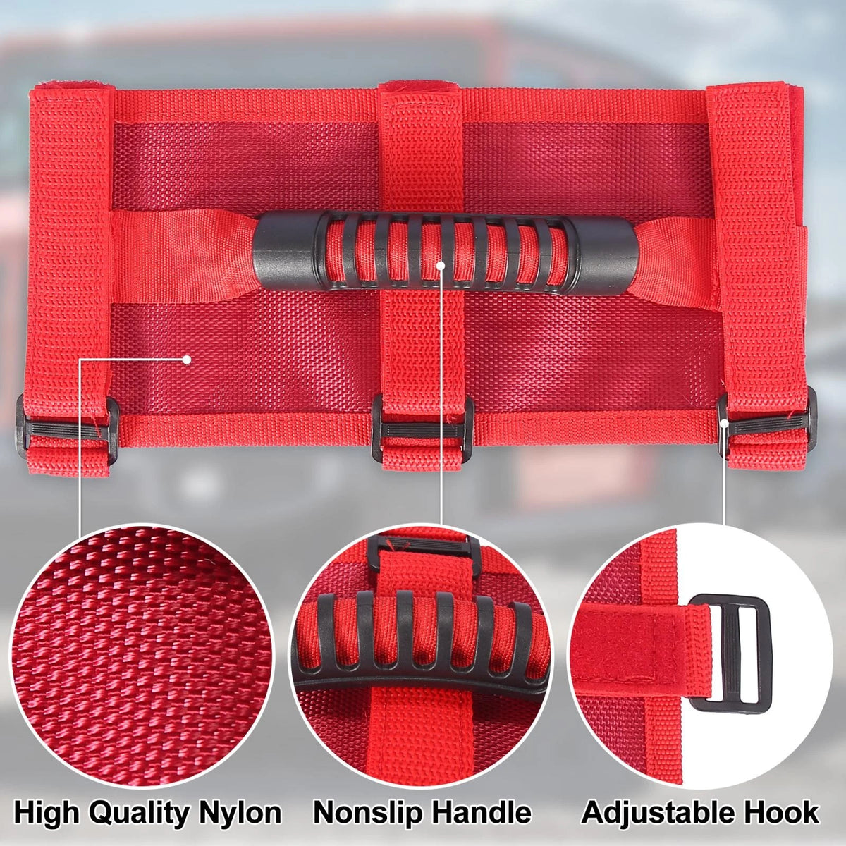 2 x Roll Bar Grab Handles for Jeep Wrangler JL JK (2018-2023) Red Rough Surface