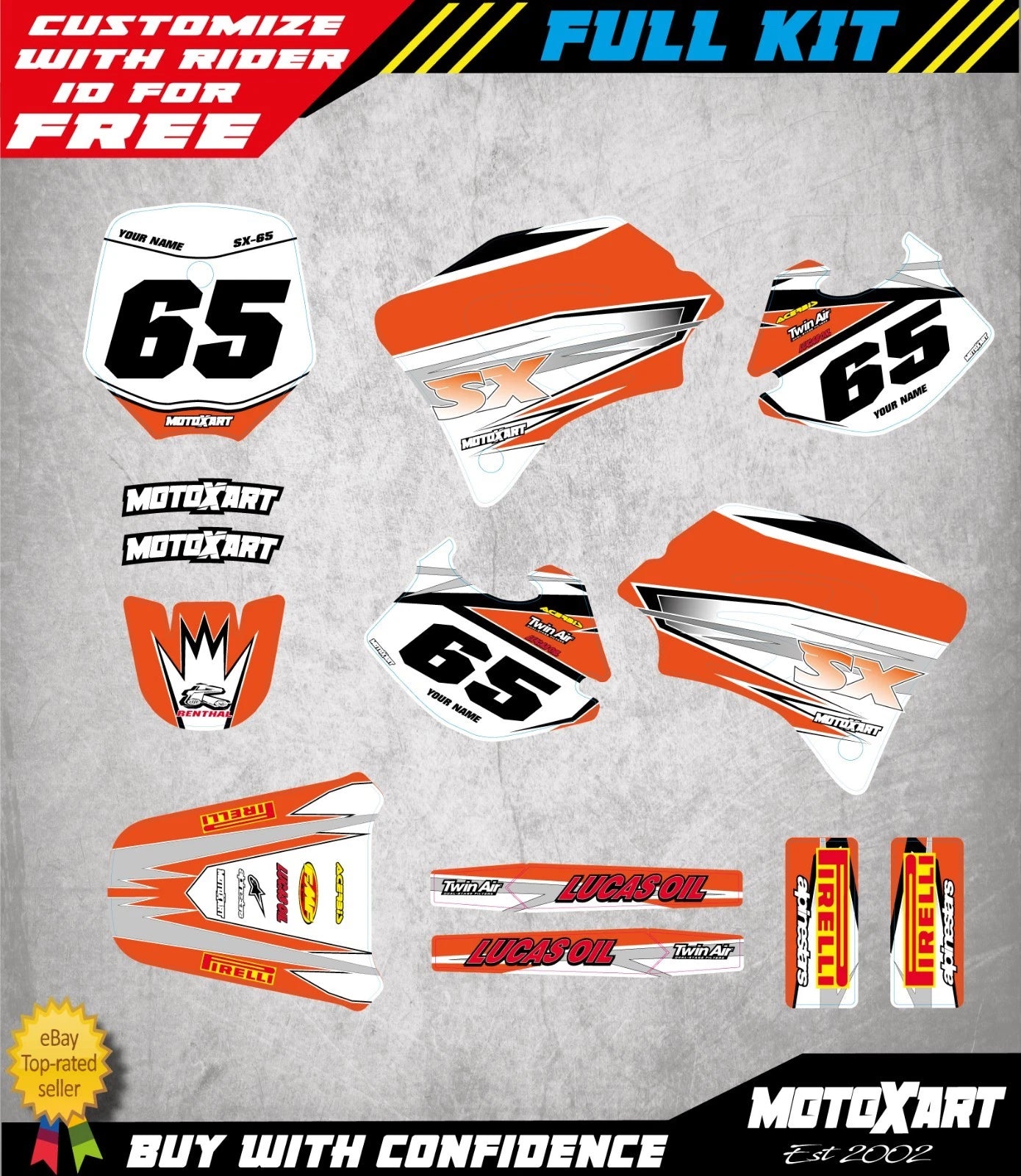 Custom Graphics Full Kit for KTM 65 (1998-2001) SHOCKWAVE STYLE Stickers