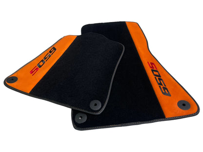 Black Floor Mats for McLaren 650S with Orange Alcantara Leather (2014-2019)