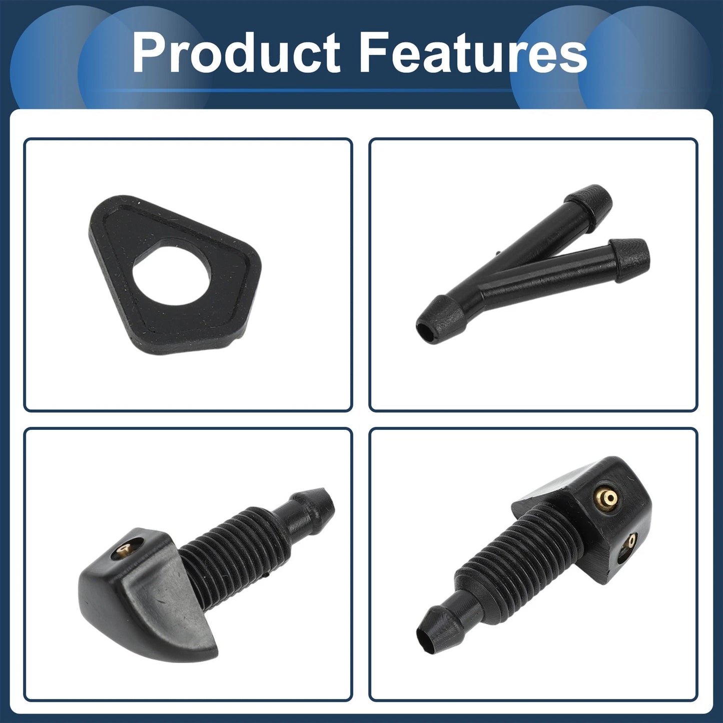 Windshield Washer Nozzle with Hose Connector for Ford Black Gold Tone 1 Set