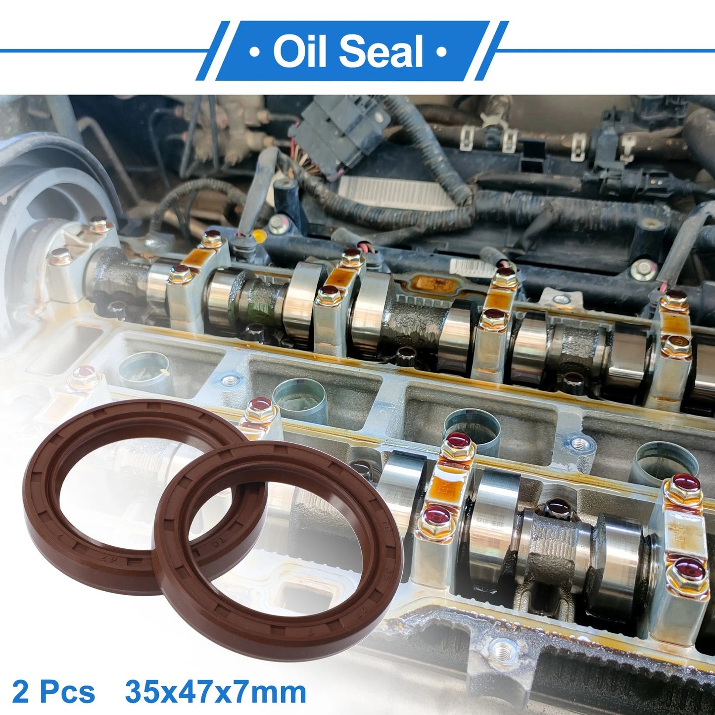 Oil Seal 35x47x7mm Brown 2 x Rotary Shaft Seal FKM Rubber for Make Model