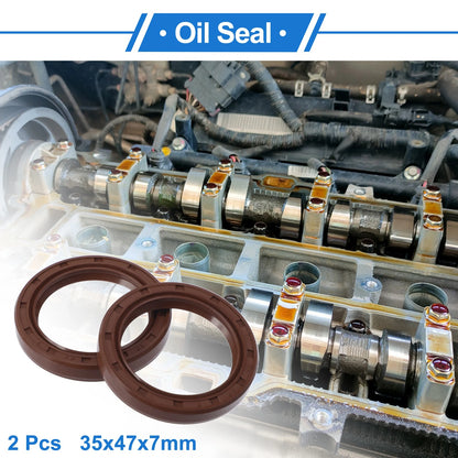 Oil Seal 35x47x7mm Brown 2 x Rotary Shaft Seal FKM Rubber for Make Model