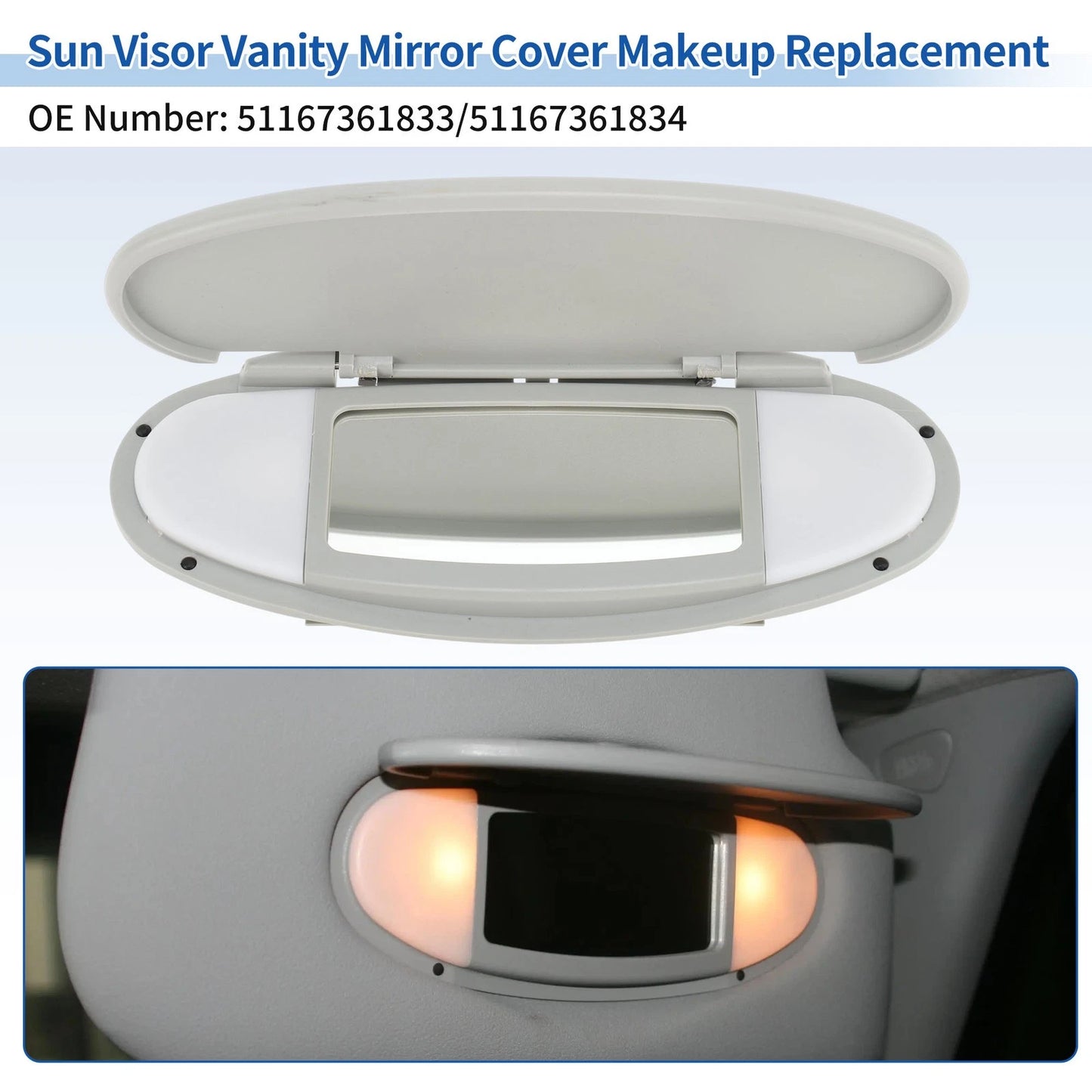 Sun Visor Vanity Mirror Cover for BMW Mini Cooper (2007-2013) Gray