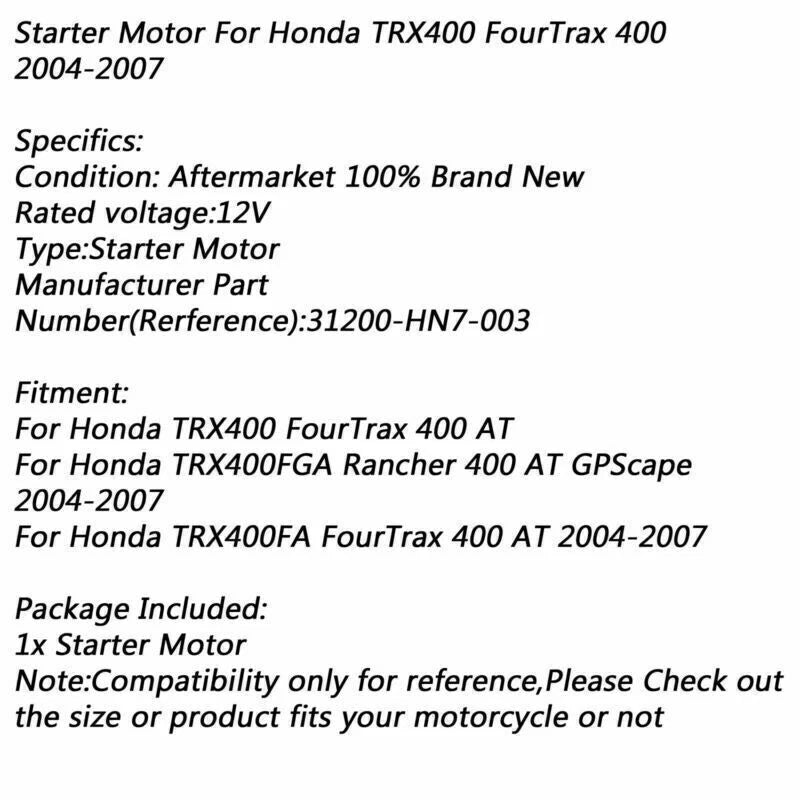 Electric Motor for Honda TRX400 FourTrax 400 (2004-2007)