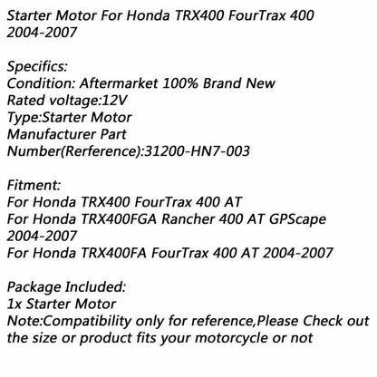 Electric Motor for Honda TRX400 FourTrax 400 (2004-2007)