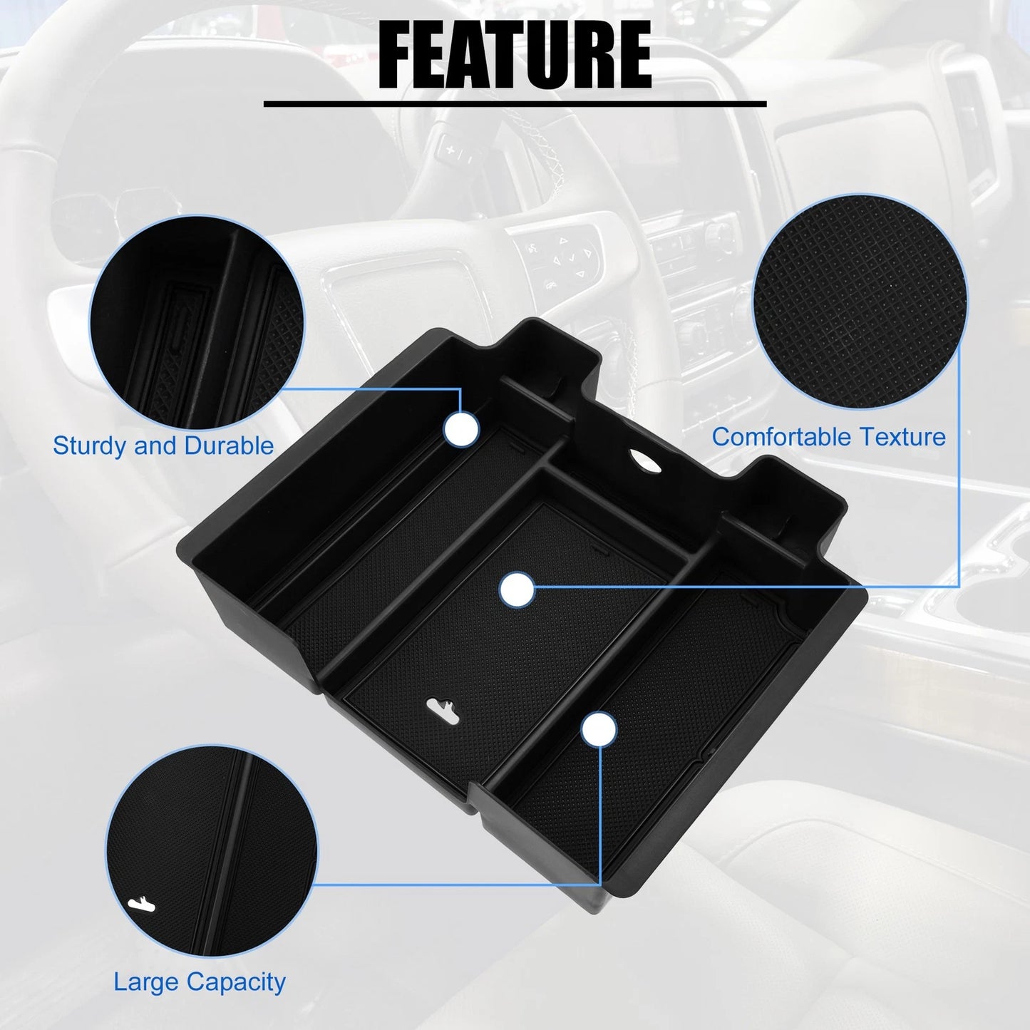 Center Console Tray Panels Organizer Box Full Size for Chevy Silverado Black
