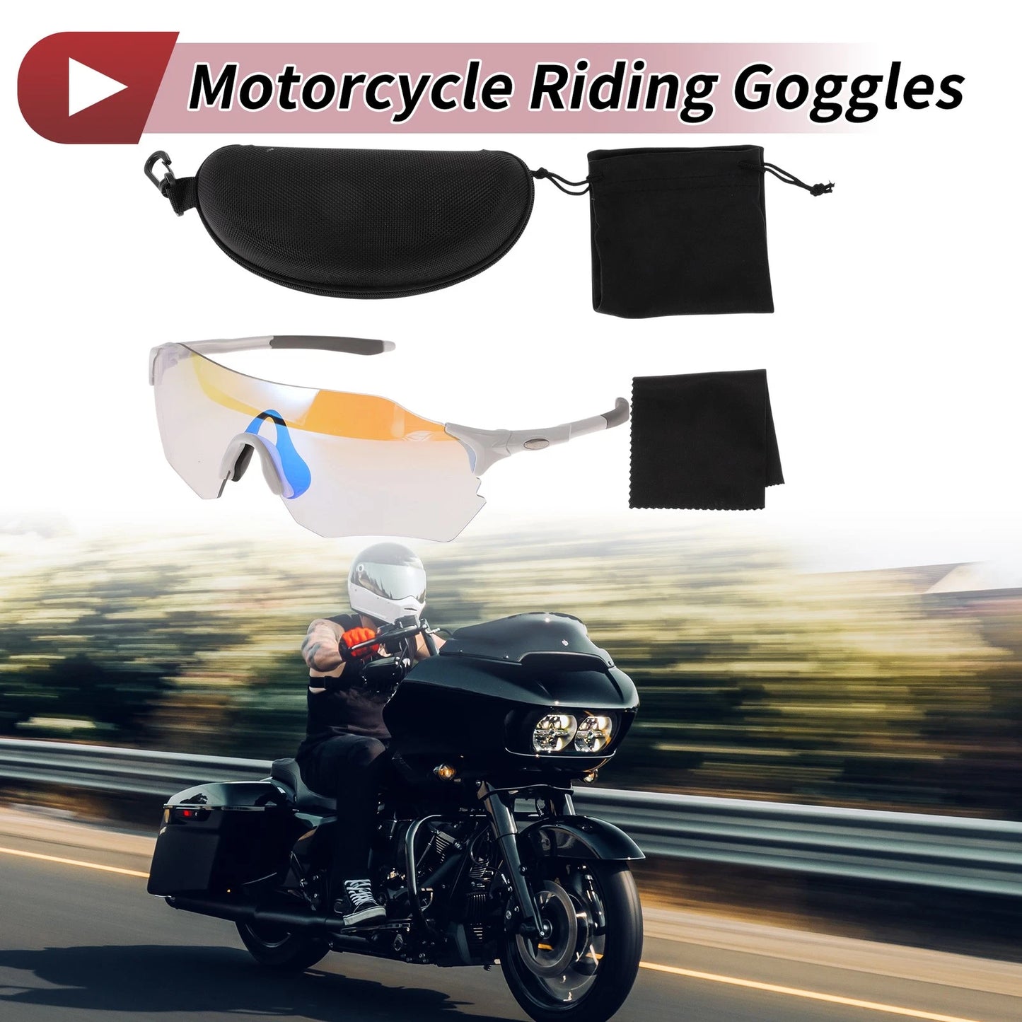 Set Motorcycle Riding Goggles Blue Lens White Gray Frame PC TPU for Motorcycle