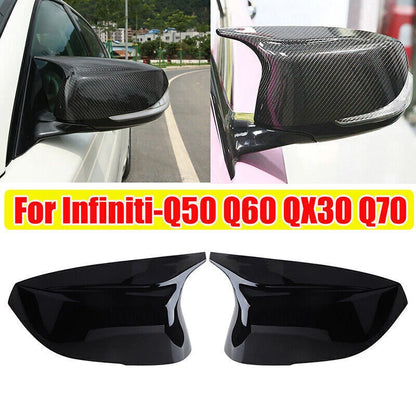 M3 Style Rearview Mirror Cover Caps for Infiniti Q50 Q60 (2014-2022) Gloss Black