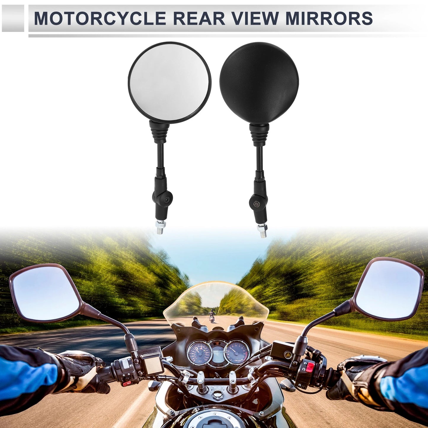 M10 Rear View Mirror - Handlebar - Black Iron Plastic for Motorcycle