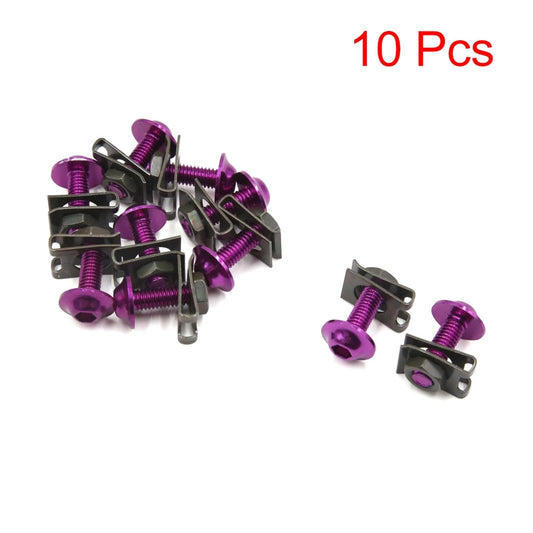 10 x Purple Motorcycle Scooter Fairing Hexagon Bolts w/ Metal Holder for Motorcycle Scooter