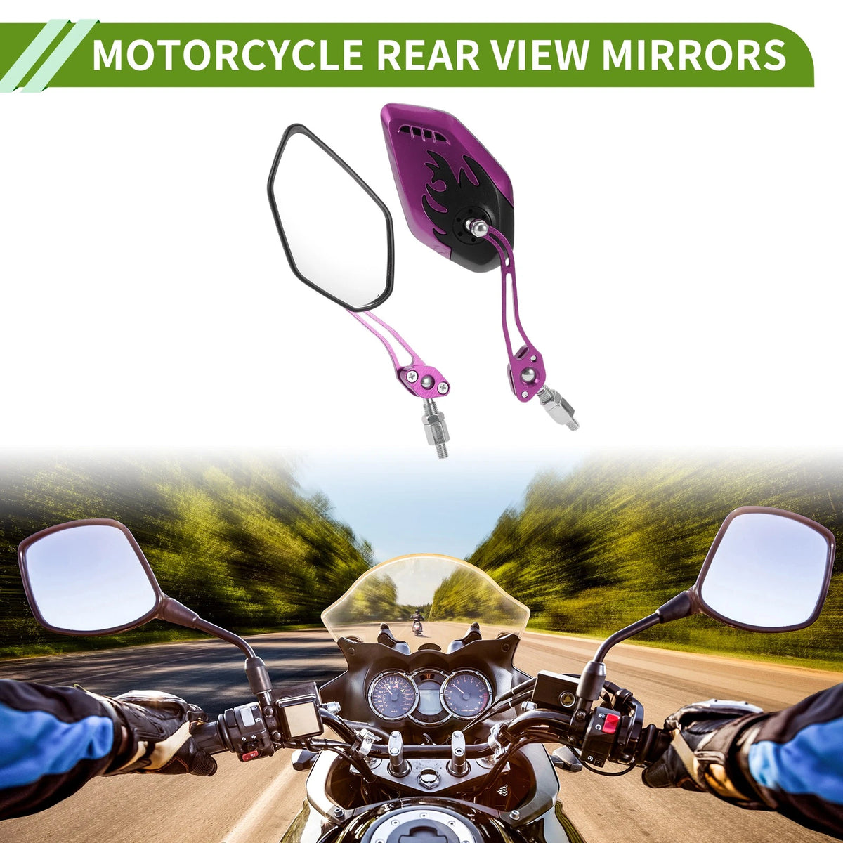 Motorcycle Rear View Mirrors Polygonal Shape Black Purple Aluminum Alloy