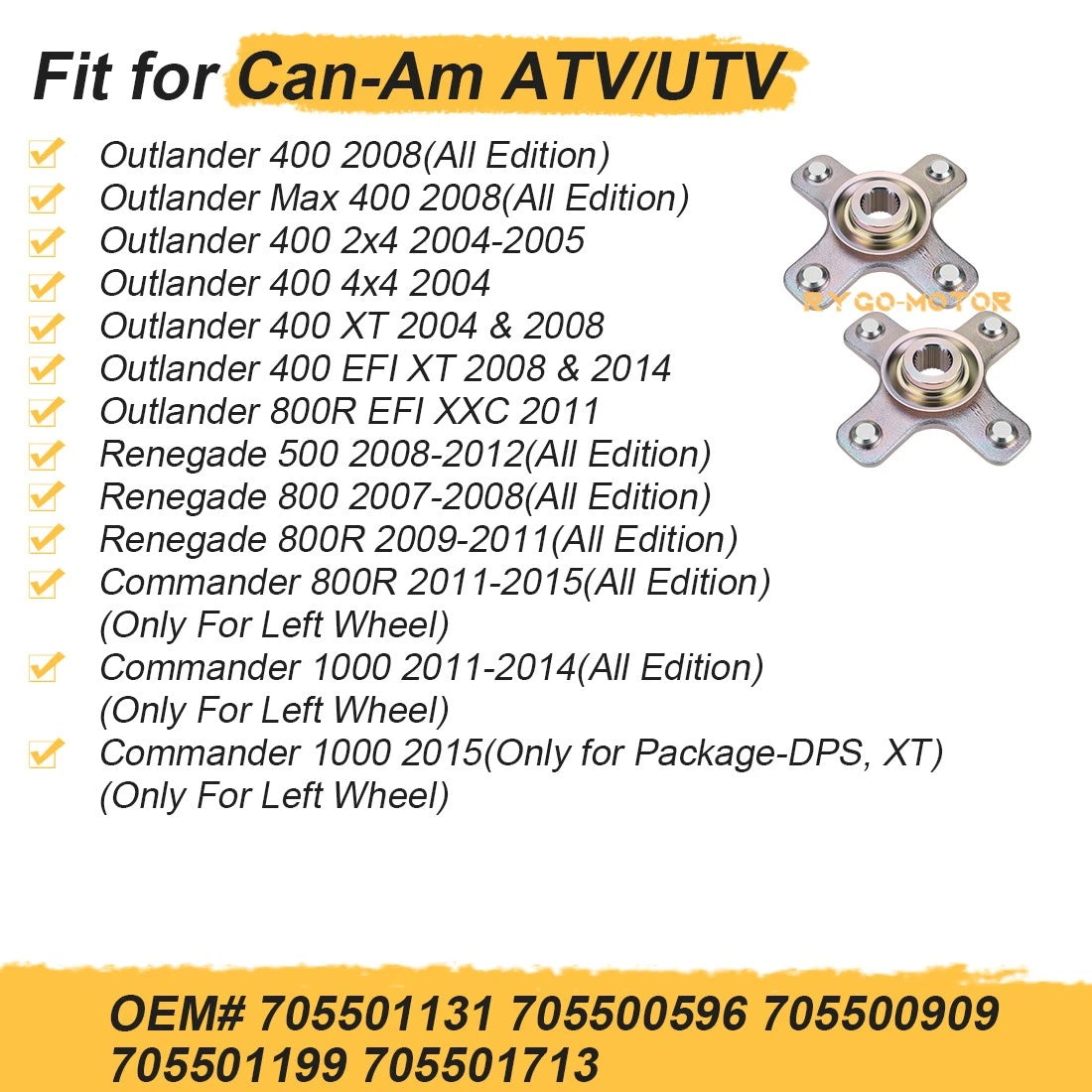 2 x Front & Rear Wheel Hubs for Can-Am Outlander