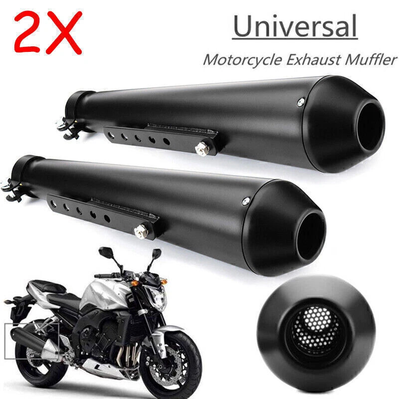 2 x Black Cafe Reverse Cone Megaphone Exhaust Pipe for Honda CB350 CB360