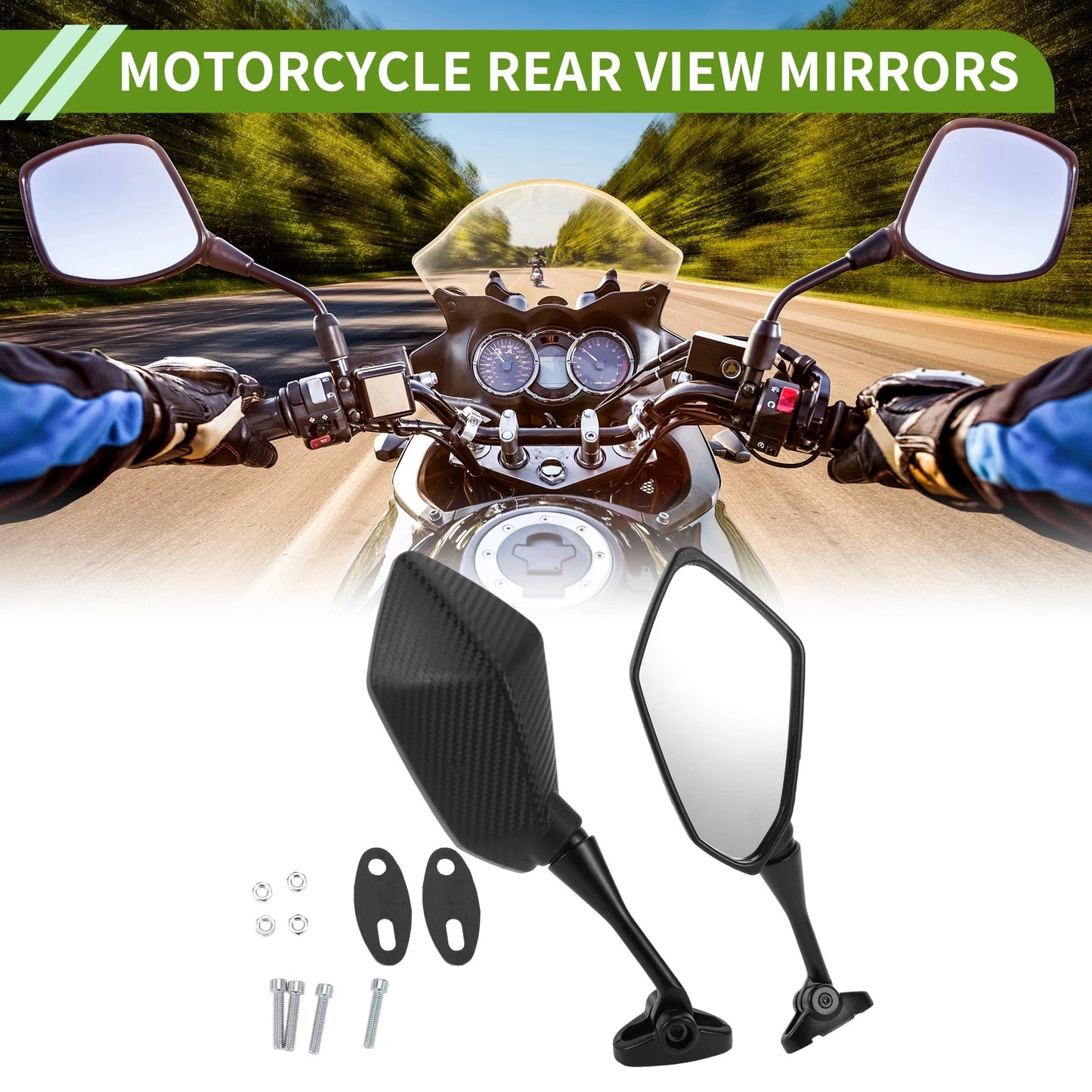 Rear View Mirror Prismatic Carbon Fiber Pattern Black for M6 Motorcycle