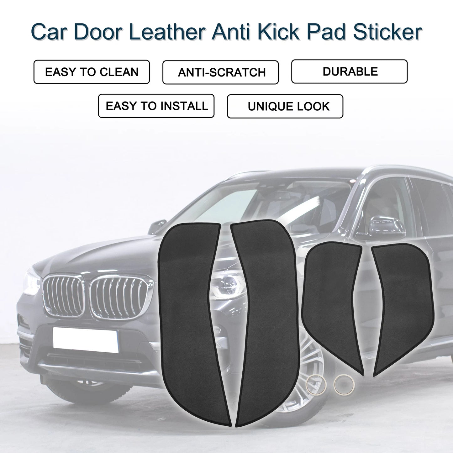Car Door Leather Anti Kick Pad Sticker for BMW X3 (2011-2013) 1 Set Black