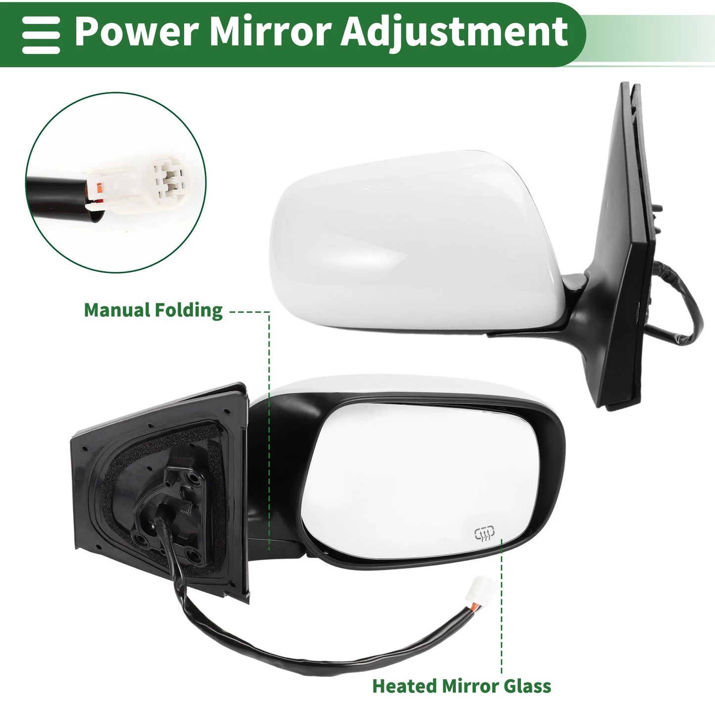 Right Side Door Mirror for Toyota Corolla (2009-2013) Manual Folding White