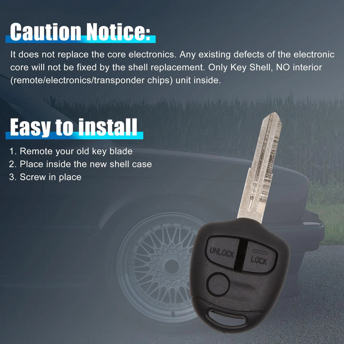 Key Fob Shell Case for Mitsubishi Lancer Outlander Colt Grandis (2003-2023)