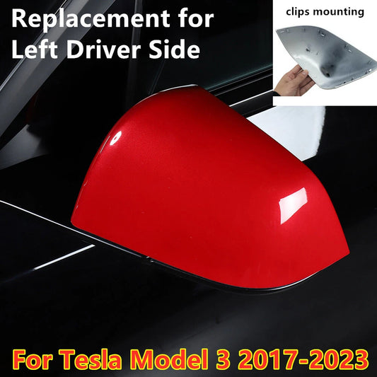 1x Red Left Driver Side Mirror Rearview Cover Cap for Tesla Model 3 (2017–2022)