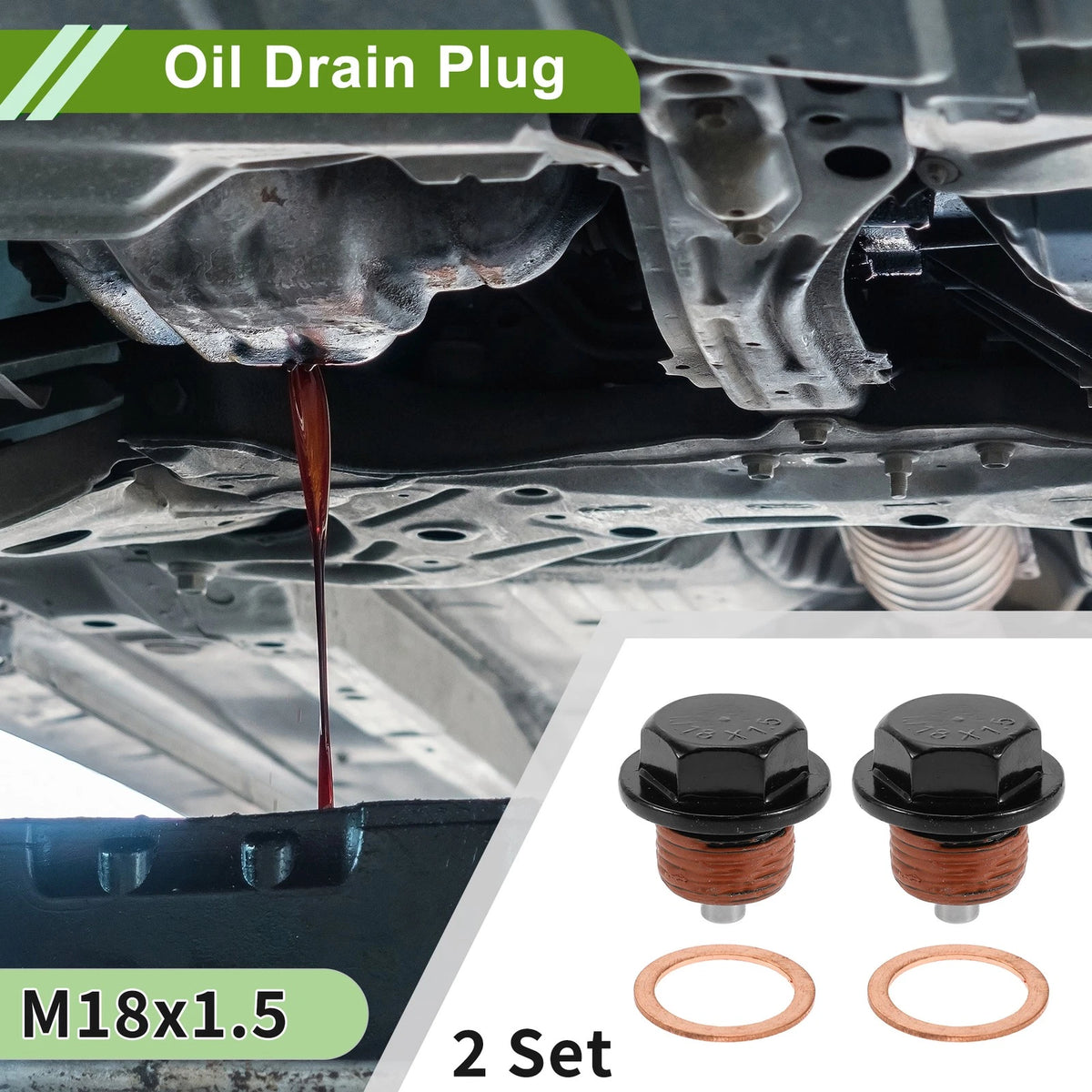 2 x M18x1.5 Copper Oil Drain Plug with Gasket for Car/Motorcycle
