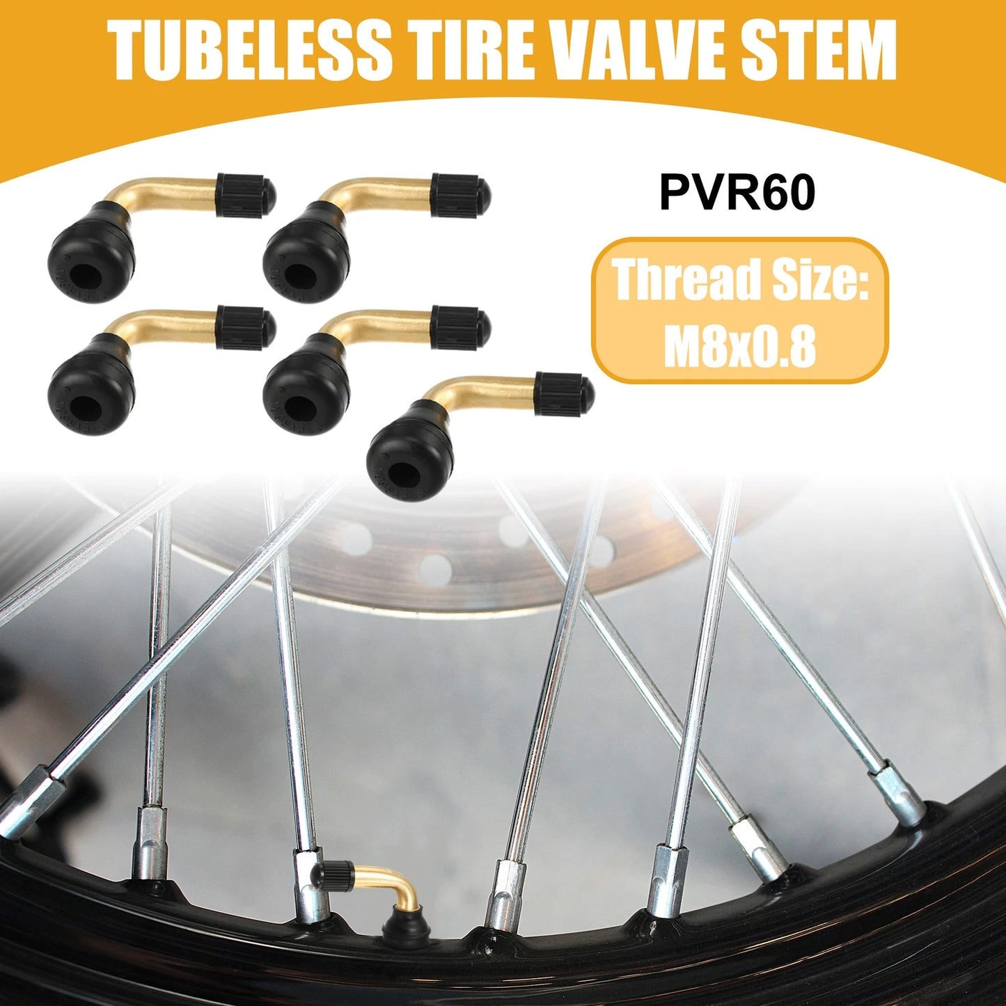 5 x Tubeless Tire Valve PVR60 Gold Tone for Cars, Motorcycles