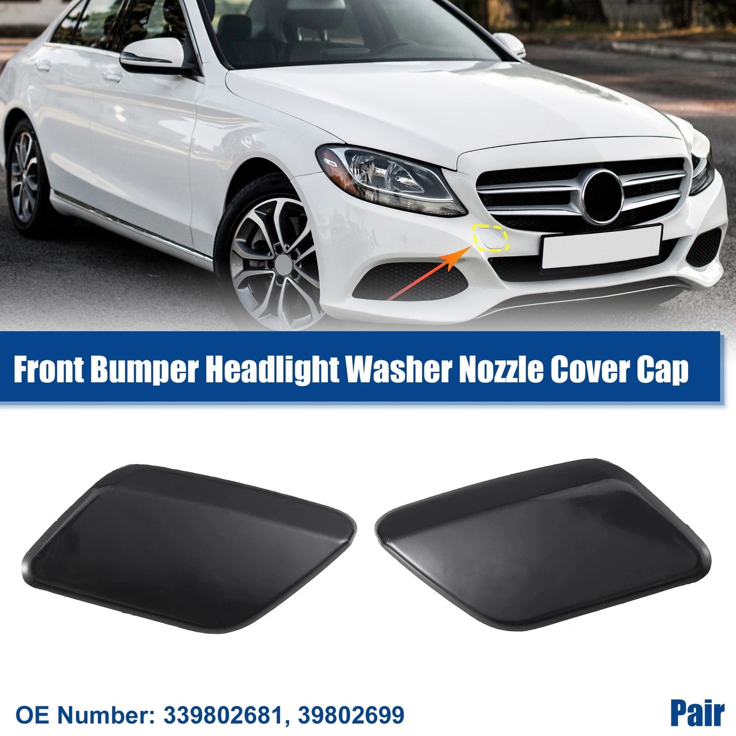 Front Left Right Bumper Headlight Washer Nozzle Caps for Volvo S60 (2001-2010)