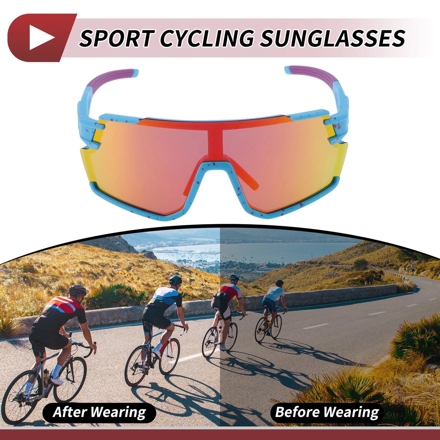 Motorcycle Riding Goggles Multicolor Lens Blue Frame Shades Glasses