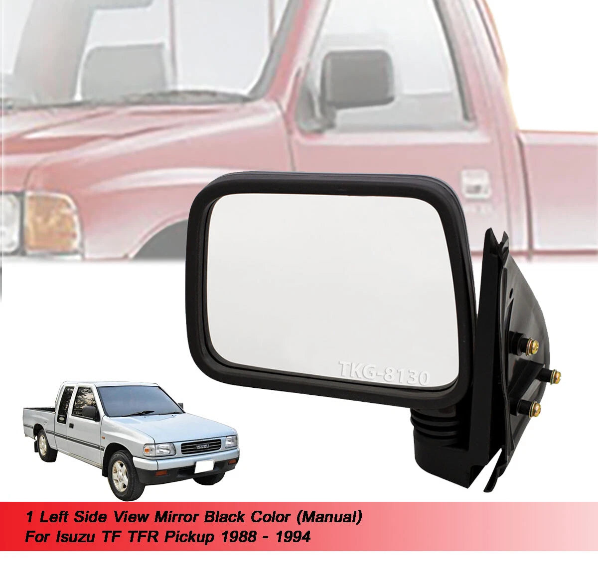 Left Side Manual Mirror Black for Isuzu TF TFR Ute(1988-1994)