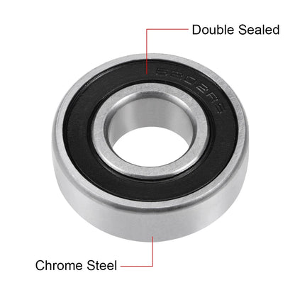 Deep Groove Ball Bearing 15x35x11mm Sealed Chrome Steel Bearing 2 x Pcs