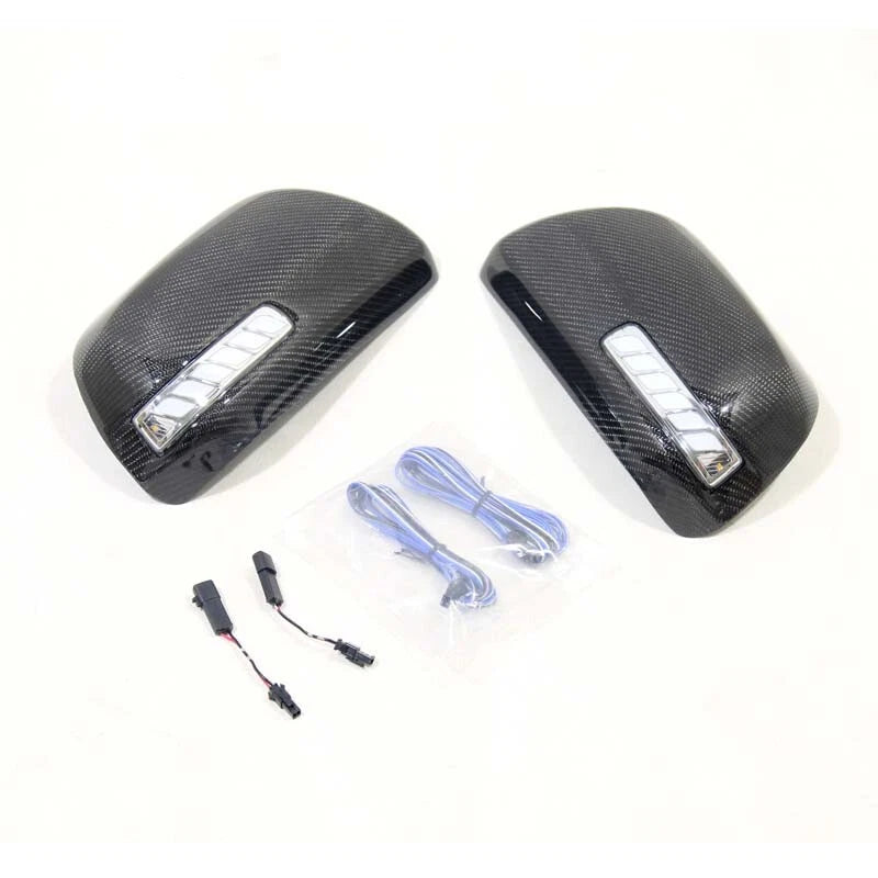 Carbon Fiber Side Mirror Cover Caps Replace for 2006-2013 Toyota Previa w/ LED