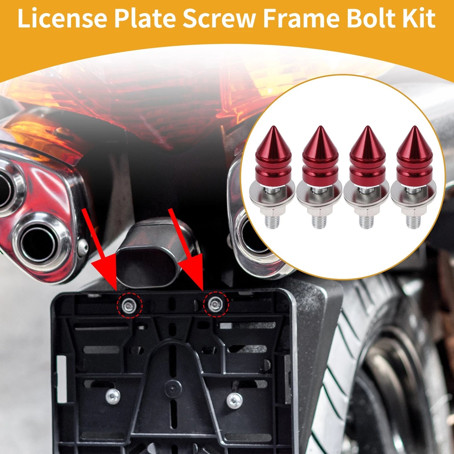 License Plate Screws Cover M6 45mm Red 4 Pcs for Universal Motorcycle