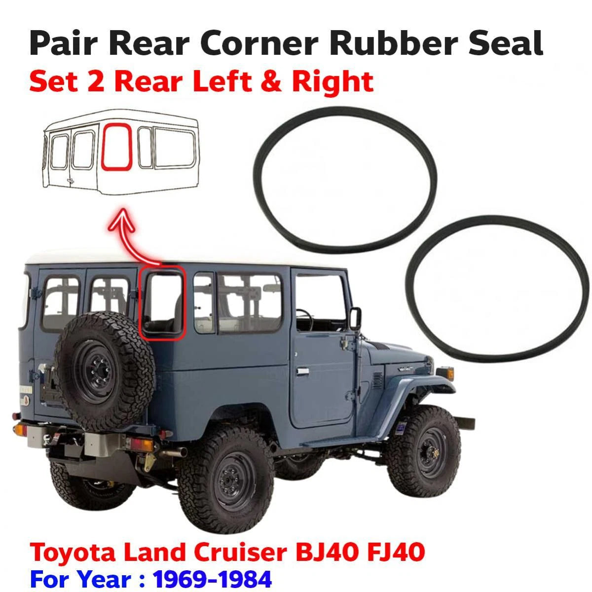 Window Seal Rubber Belt Rear Corner Fits 1969-84 Toyota Land Cruiser FJ40 BJ Van