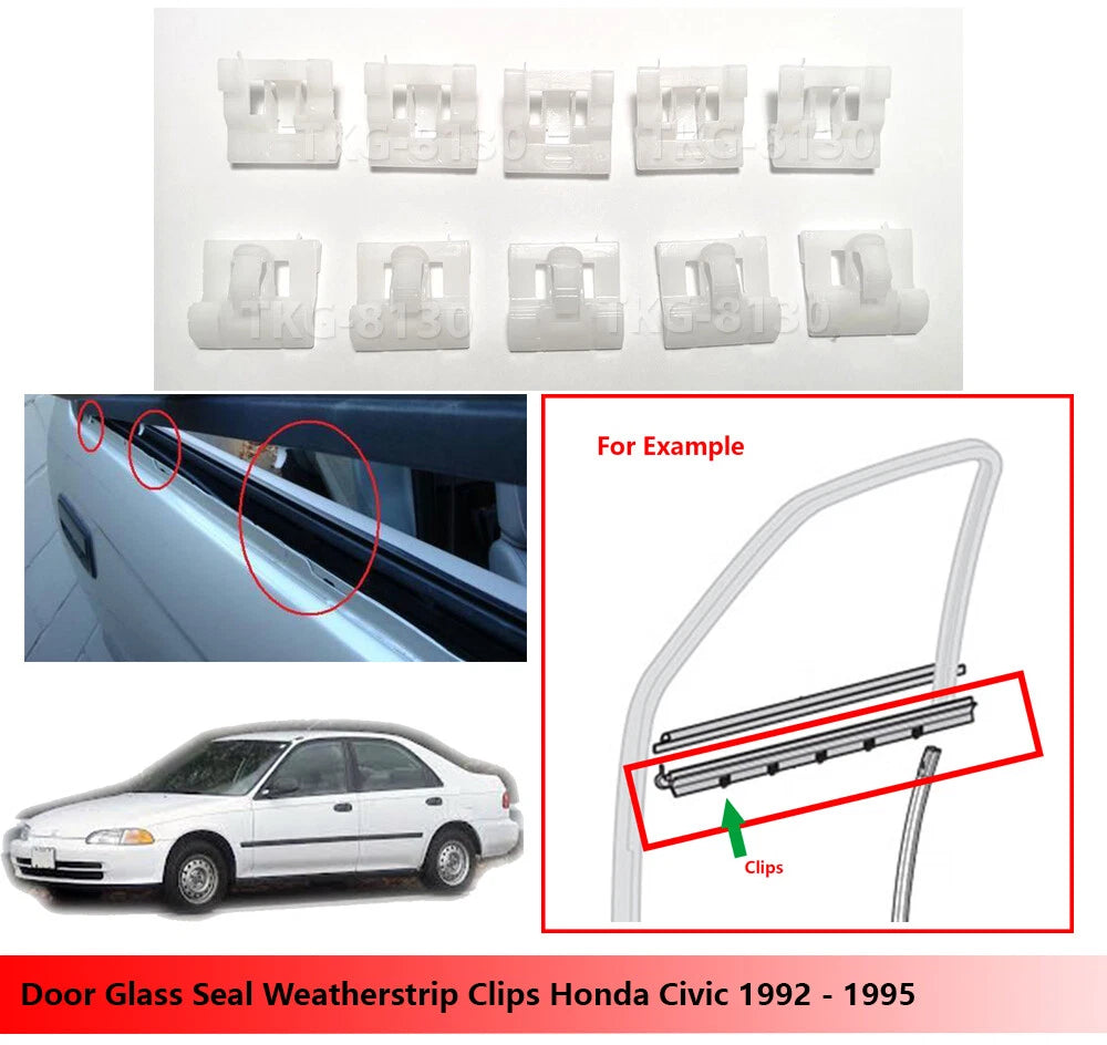 10 x Door Glass Seal Weatherstrip Clips for Honda Civic (1992-1995)