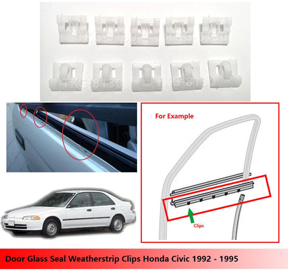 10 x Door Glass Seal Weatherstrip Clips for Honda Civic (1992-1995)