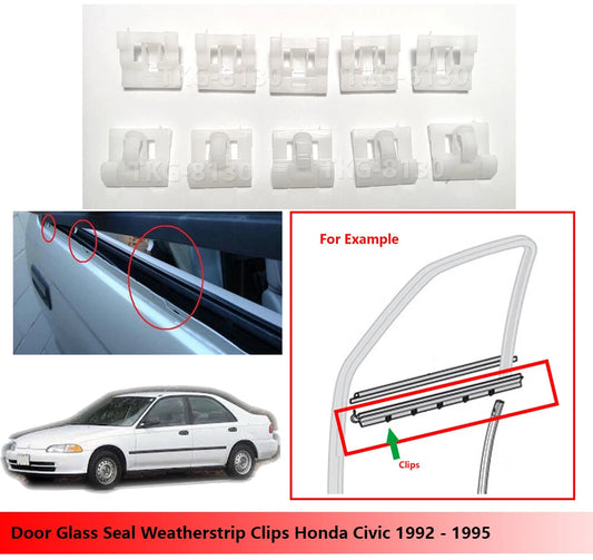 10 x Door Glass Seal Weatherstrip Clips for Honda Civic (1992-1995)