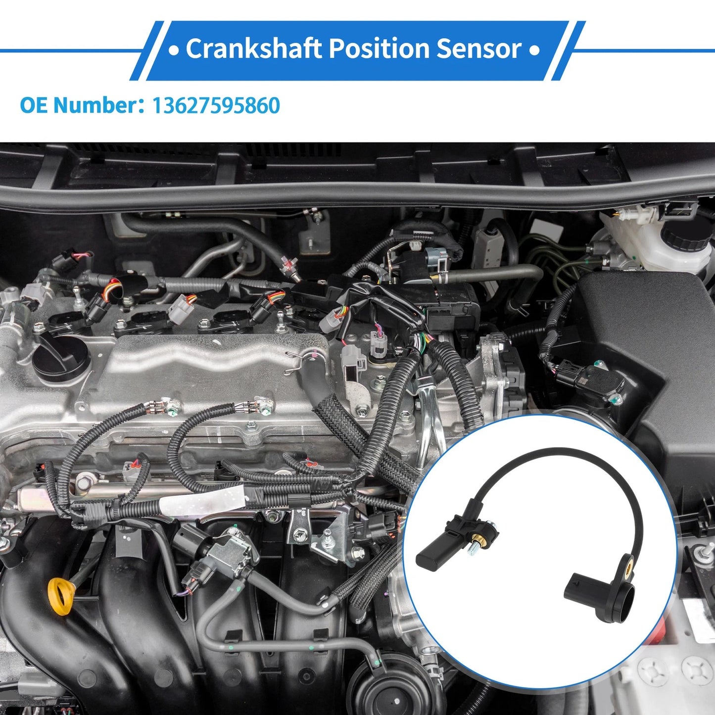 Crankshaft Position Sensor for BMW 320i F30 2.0L (2013-2018) 1 Pc Black