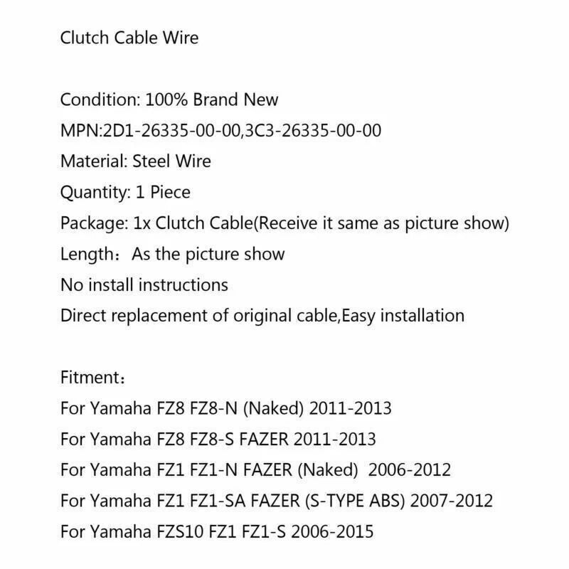 3 x Wire Steel Coupling Cable for Yamaha FZ8/FZ8-S FAZER (2010-2016)