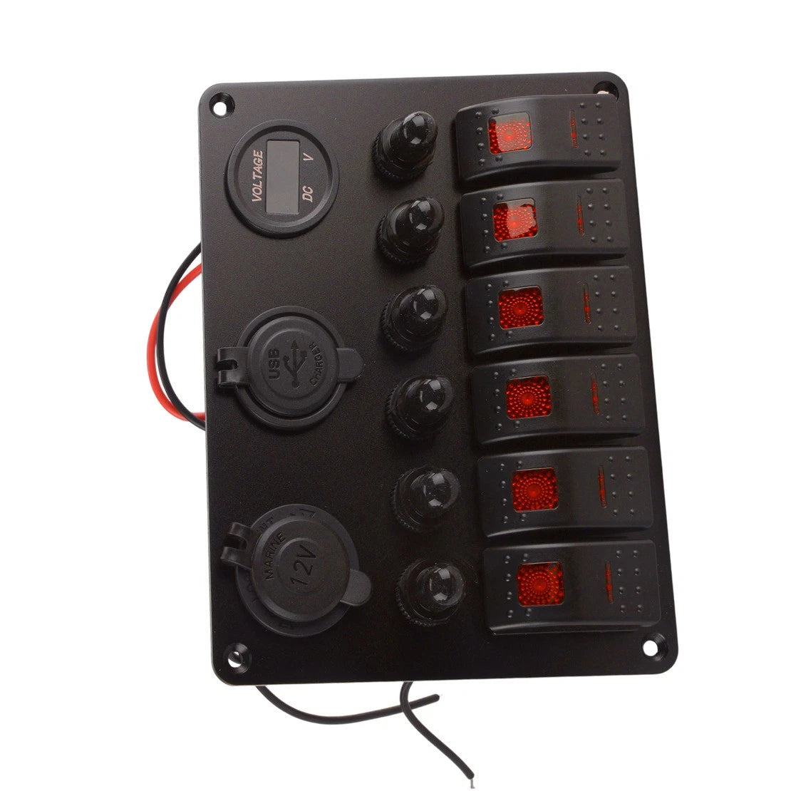 6-Gang Waterproof Circuit Red LED Rocker Switch Panel for Car Marine Boat