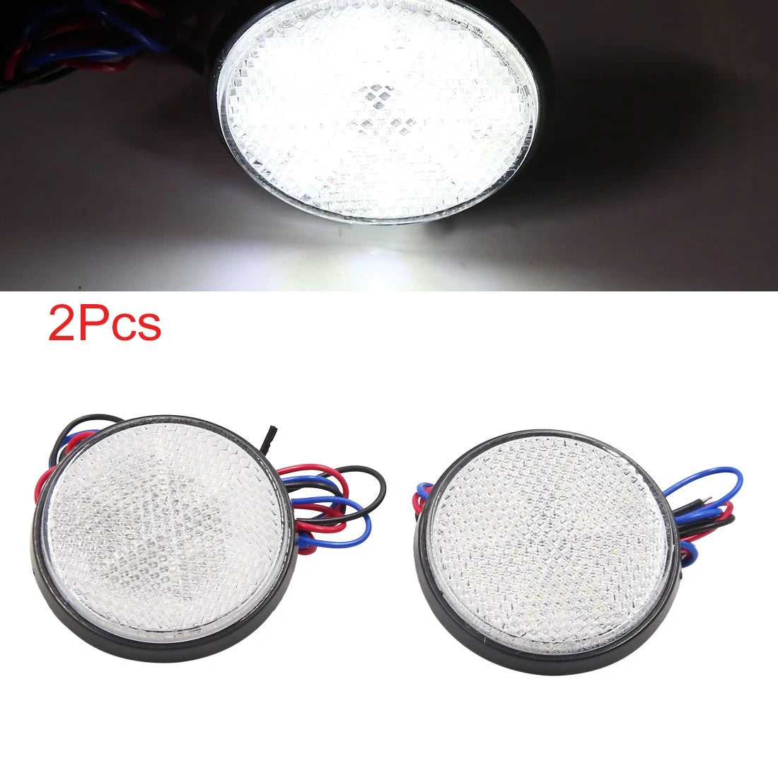 2 x White LED Round Reflectors Tail Lamp for Make Model