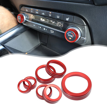 7 Pcs Red AC Headlight Radio Switch Knob Covers for Ford 4WD